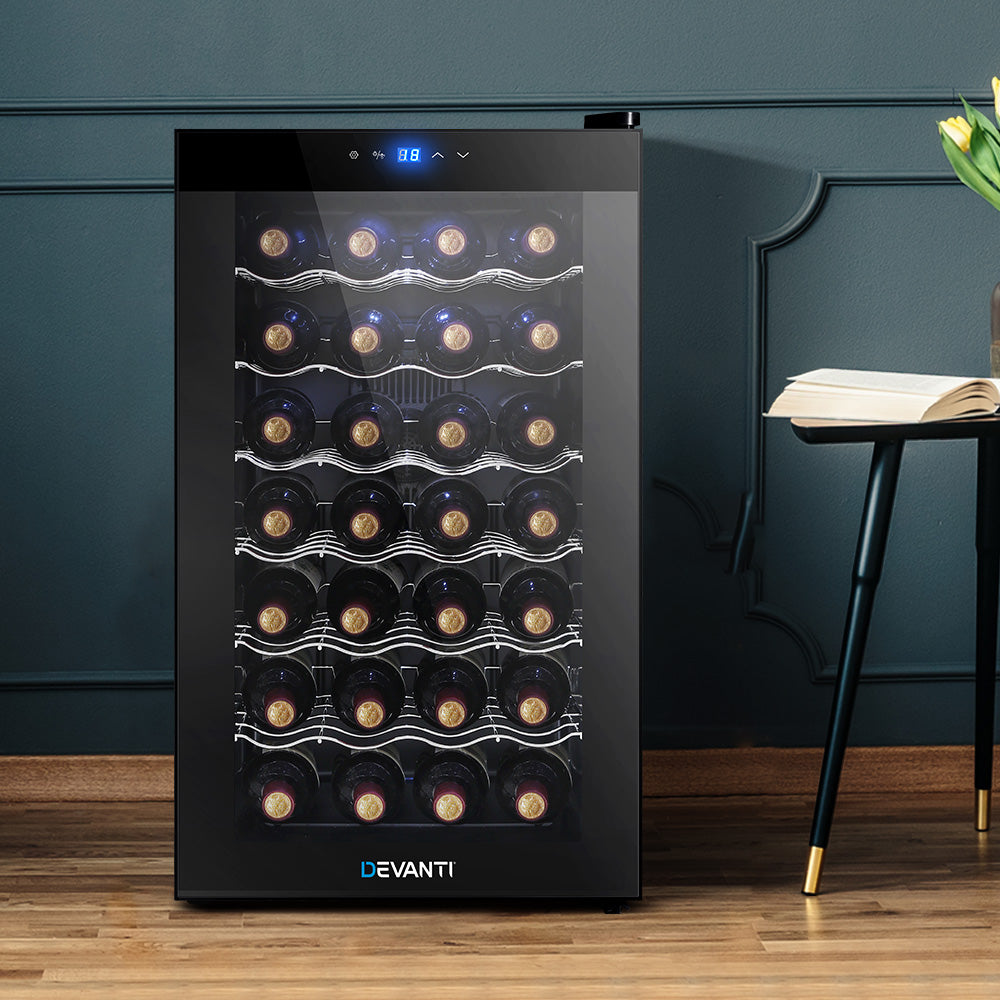 Devanti Wine Cooler 28 Bottles Glass Door Beverage Cooler Thermoelectric Fridge Black-7