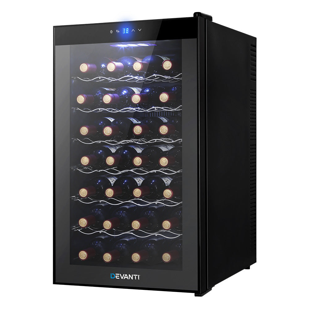 Devanti Wine Cooler 28 Bottles Glass Door Beverage Cooler Thermoelectric Fridge Black-0