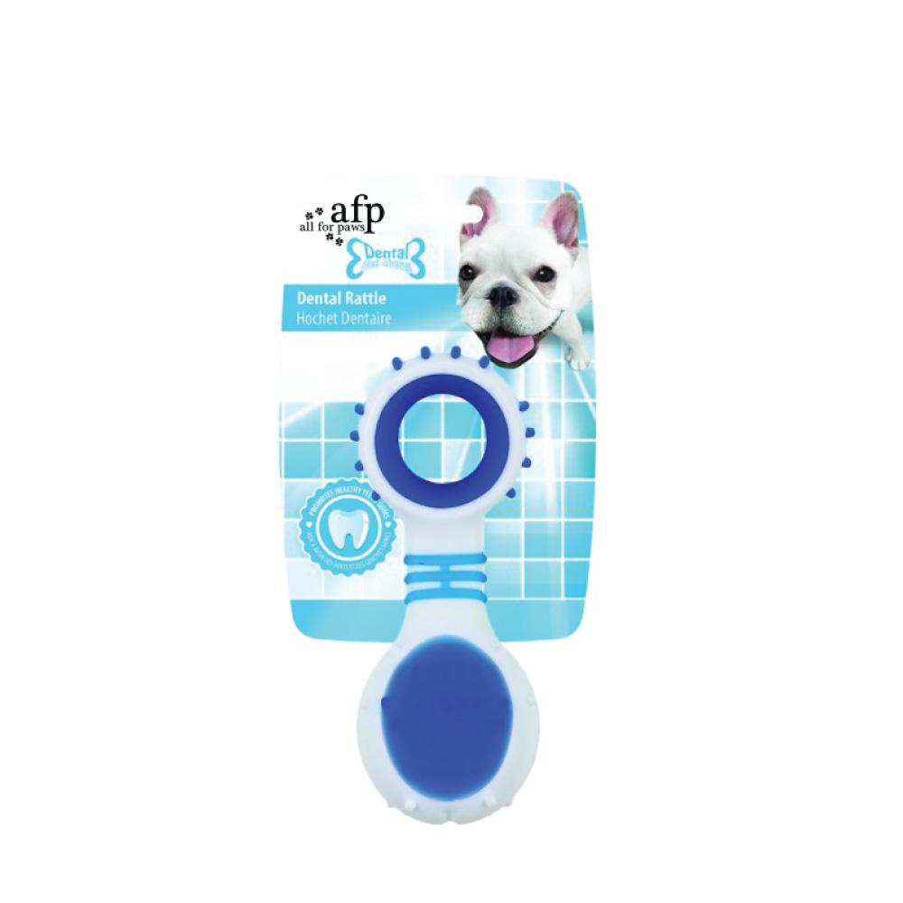 Dog Dental Rattle - Blue Puppy Teething + Cleaning Gums Rubber Ridges Chew-0