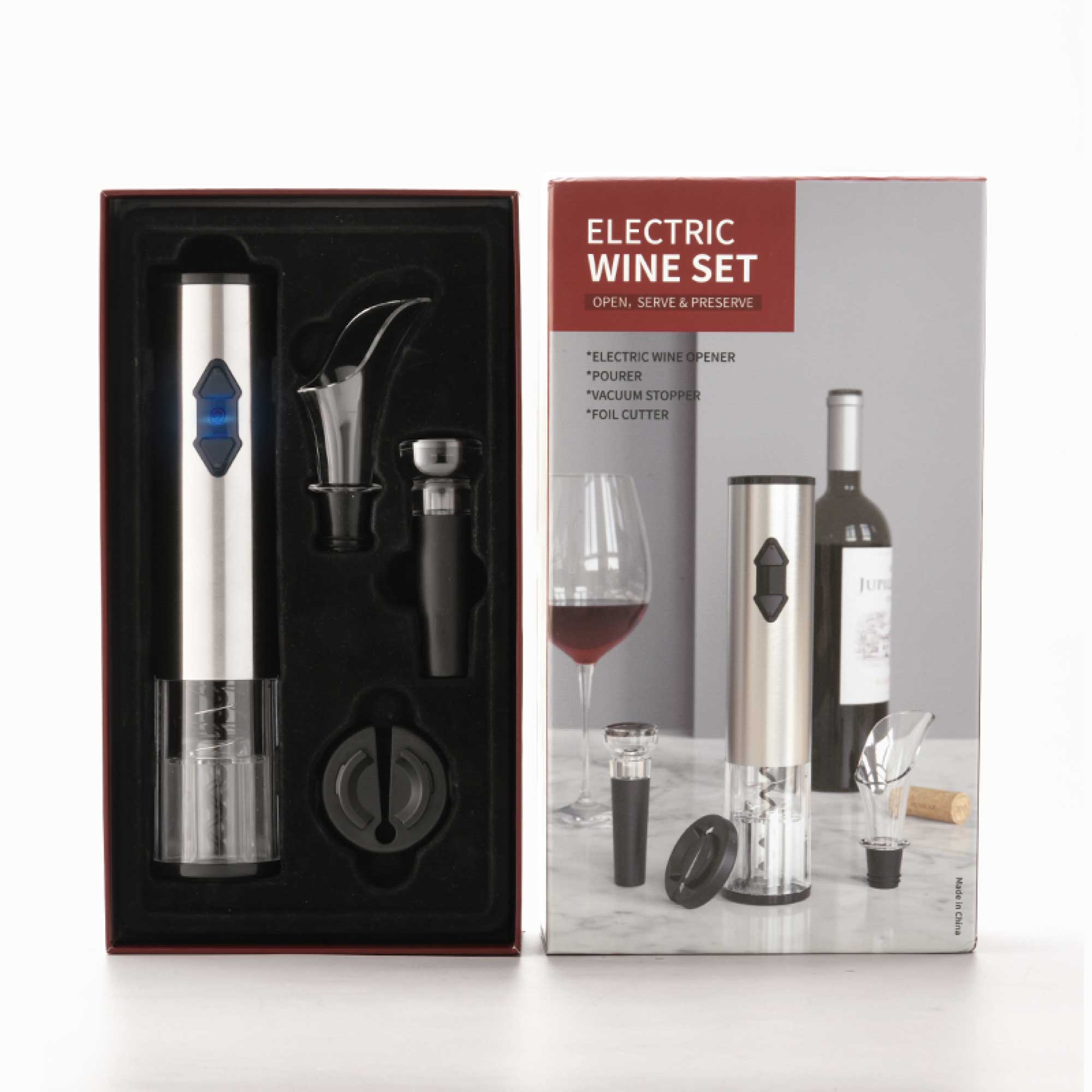 Electric Wine Bottle Opener Set - Automatic Corkscrew Pourer Pump Sealer Cutter-0