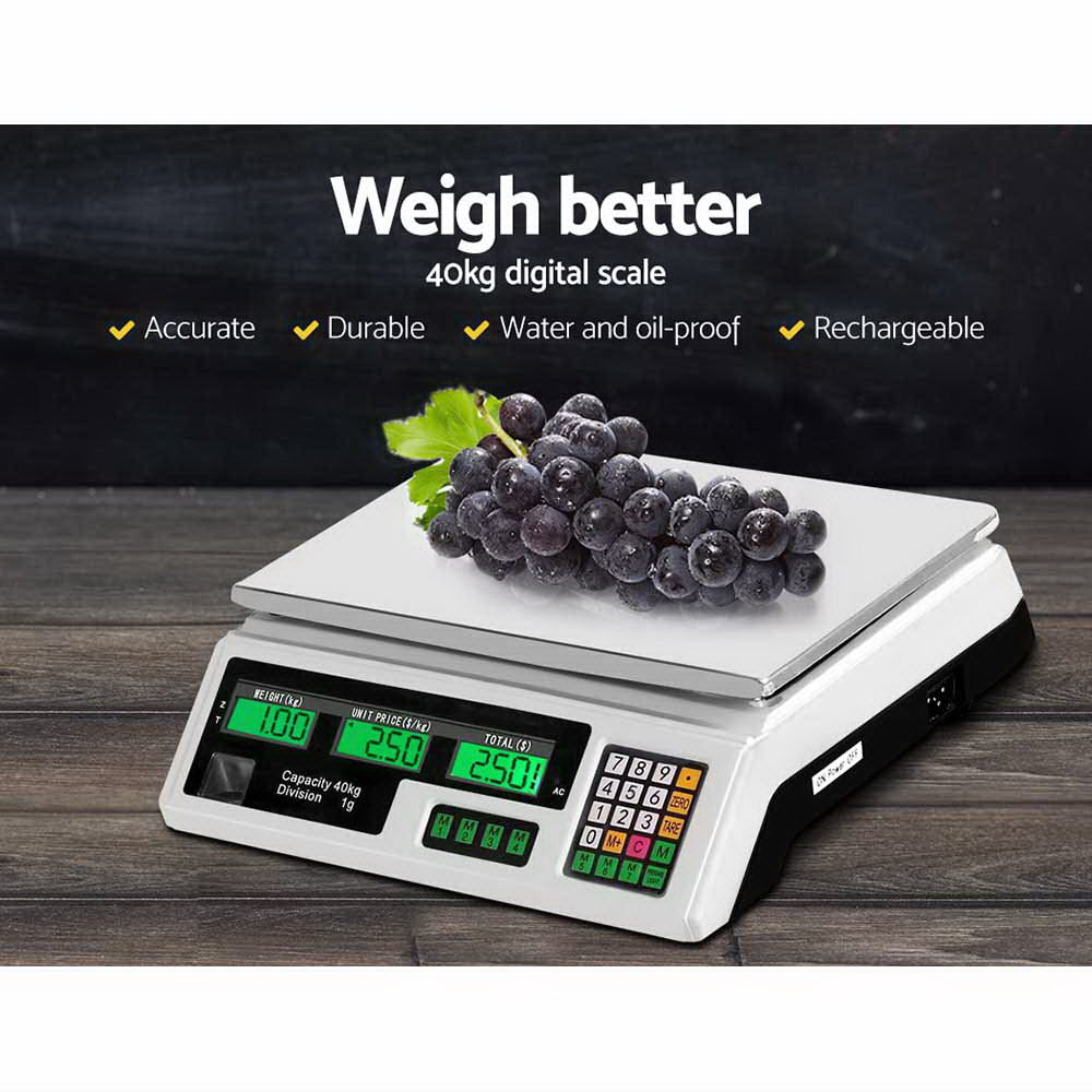 Emajin Scales Digital Accurate 40KG Weighing Kitchen Scales Platform Scales LCD White-2