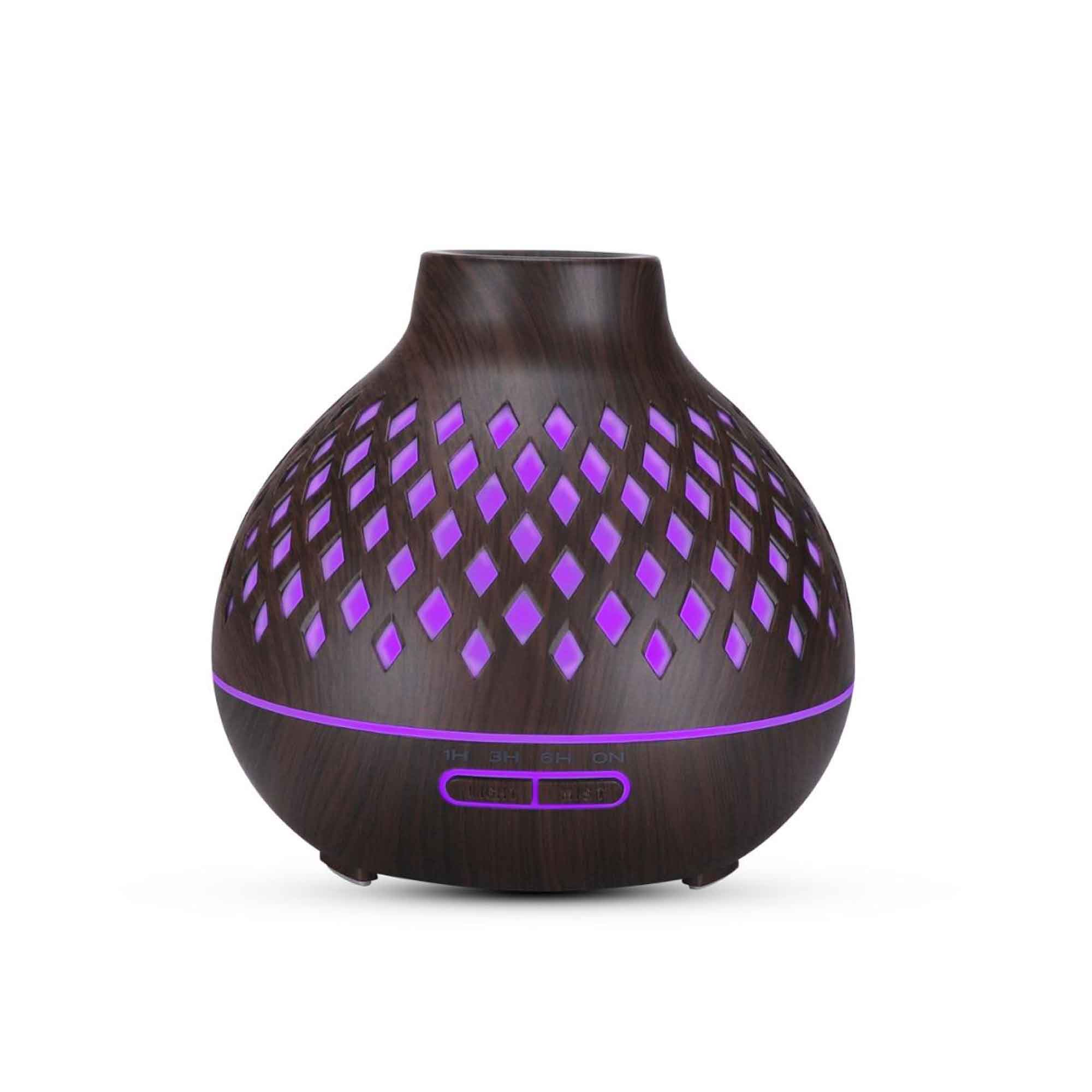 Essential Oil Aroma Diffuser and Remote - 400ml Hollowed Wood Mist Humidifier-3