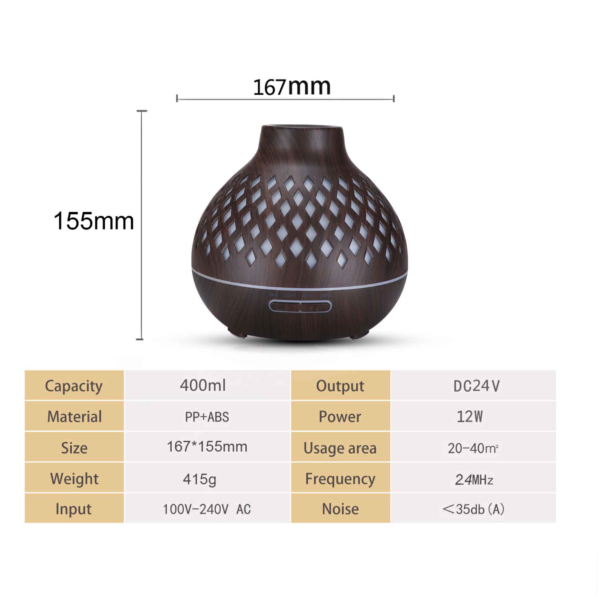 Essential Oil Aroma Diffuser and Remote - 400ml Hollowed Wood Mist Humidifier-4