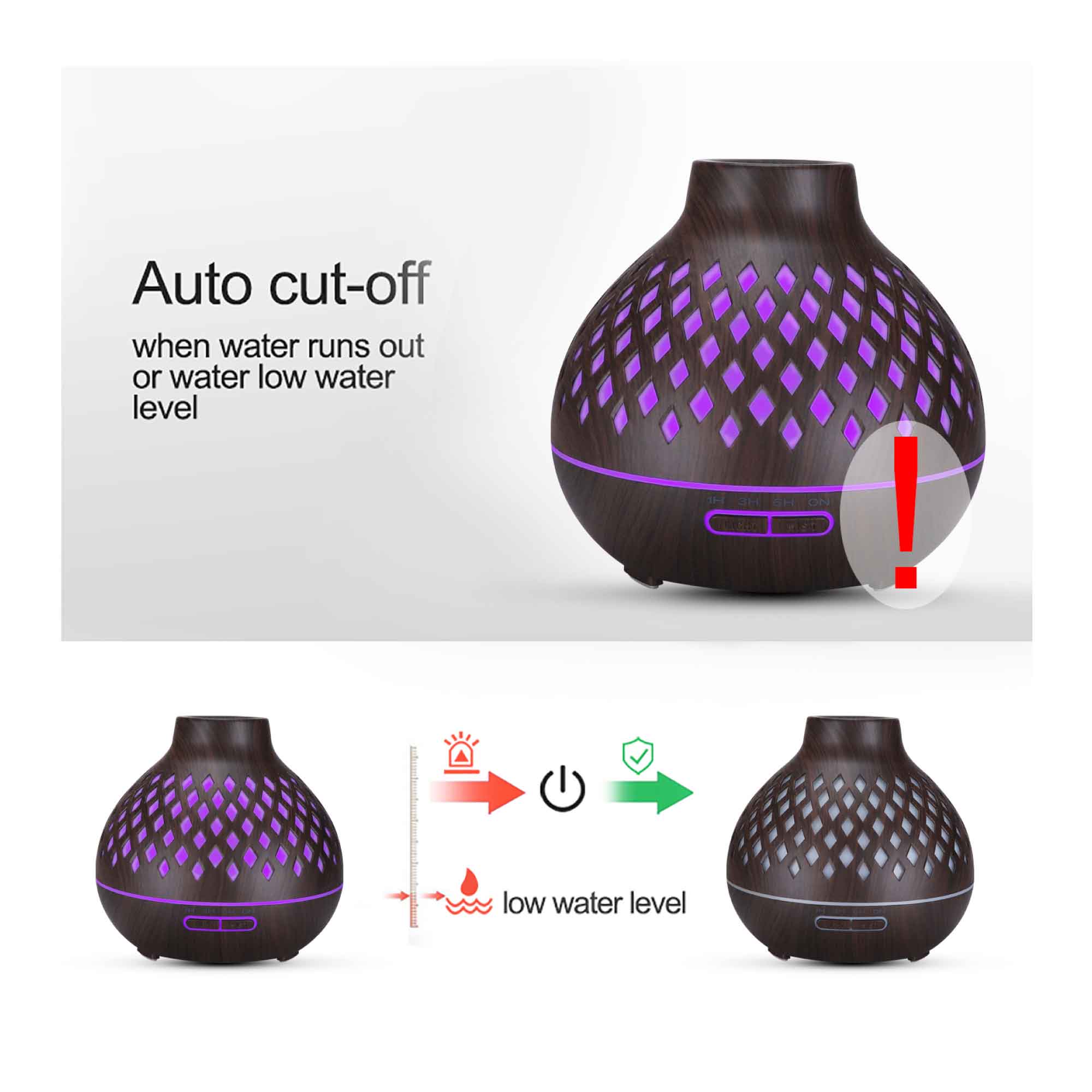 Essential Oil Aroma Diffuser and Remote - 400ml Hollowed Wood Mist Humidifier-6