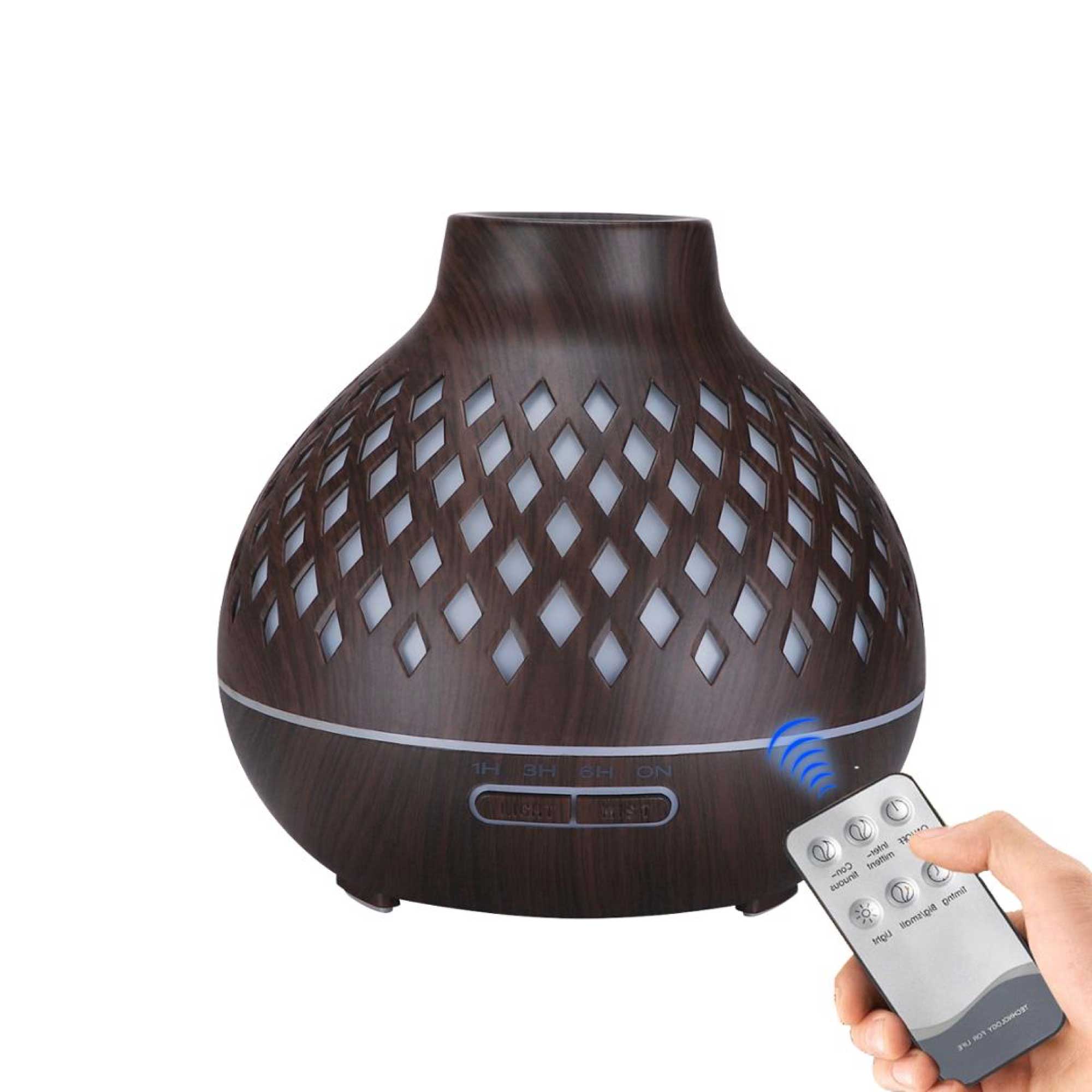 Essential Oil Aroma Diffuser and Remote - 400ml Hollowed Wood Mist Humidifier-0