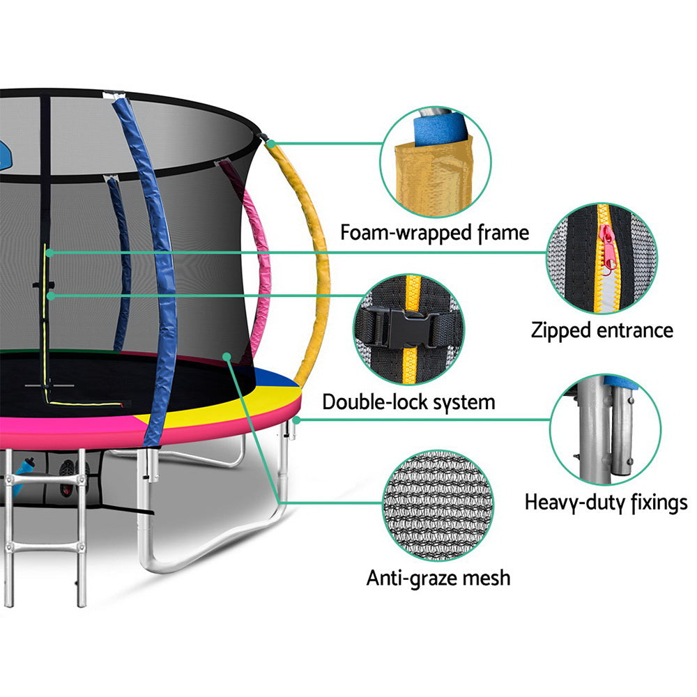 Everfit 12FT Trampoline Round Trampolines With Basketball Hoop Kids Present Gift Enclosure Safety Net Pad Outdoor Multi-coloured-5