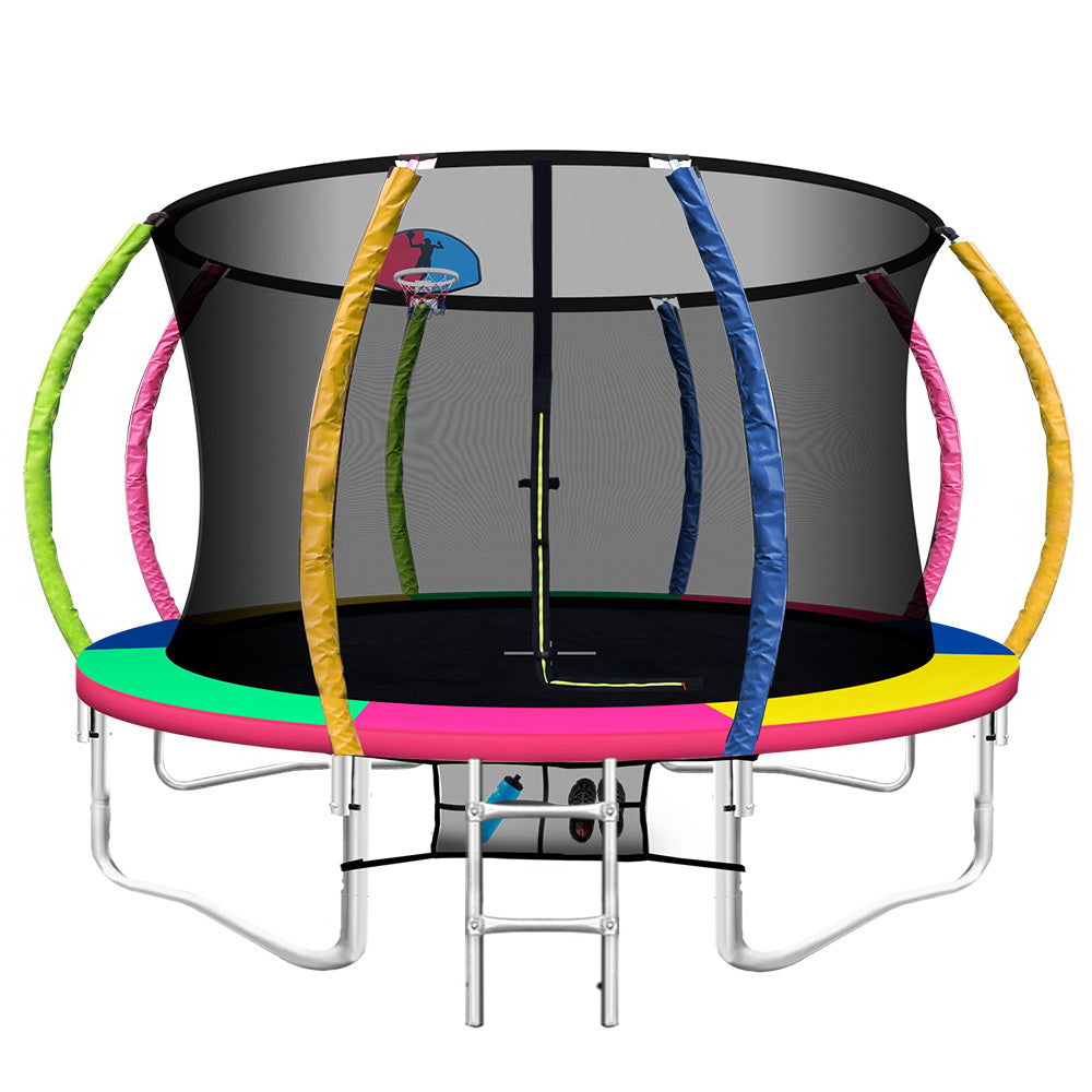 Everfit 12FT Trampoline Round Trampolines With Basketball Hoop Kids Present Gift Enclosure Safety Net Pad Outdoor Multi-coloured-0