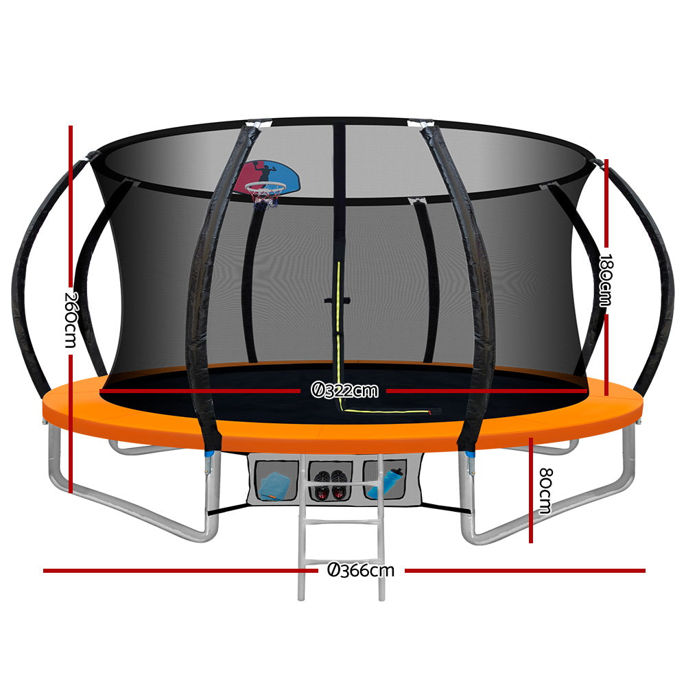 Everfit 12FT Trampoline Round Trampolines With Basketball Hoop Kids Present Gift Enclosure Safety Net Pad Outdoor Orange-1