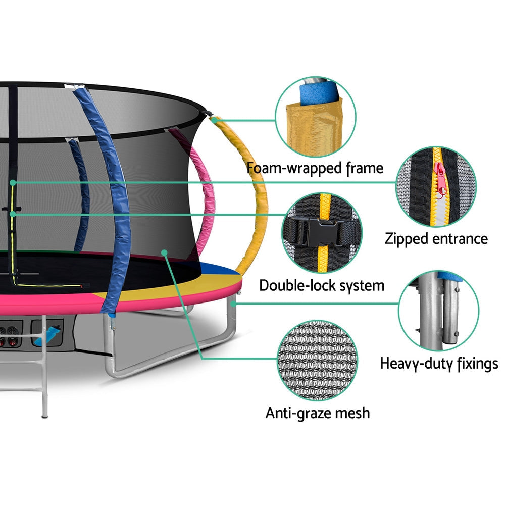 Everfit 14FT Trampoline Round Trampolines With Basketball Hoop Kids Present Gift Enclosure Safety Net Pad Outdoor Multi-coloured-5