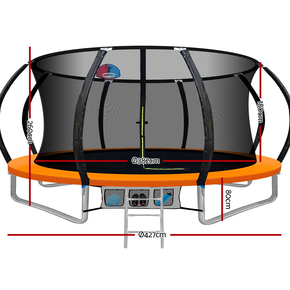 Everfit 14FT Trampoline Round Trampolines With Basketball Hoop Kids Present Gift Enclosure Safety Net Pad Outdoor Orange-1