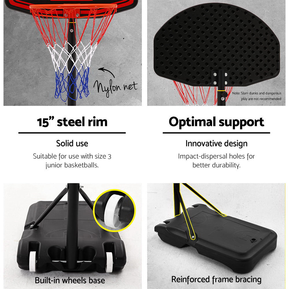 Everfit 2.1M Adjustable Portable Basketball Stand Hoop System Rim Black-2