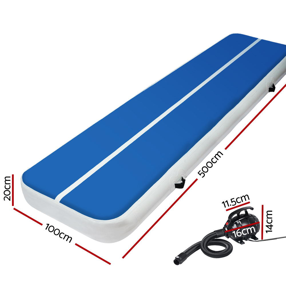 Everfit 5X1M Inflatable Air Track Mat 20CM Thick with Pump Tumbling Gymnastics Blue-1