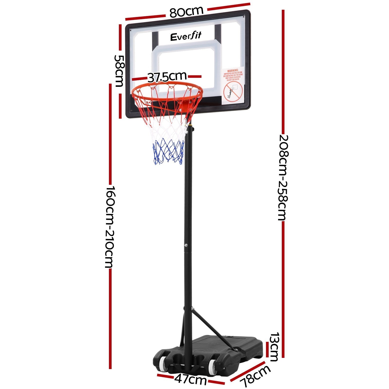 Everfit Adjustable Portable Basketball Stand Hoop System Rim-1