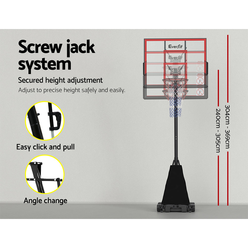 Everfit Portable Basketball Hoop Stand System Height Adjustable Net Ring Red-5