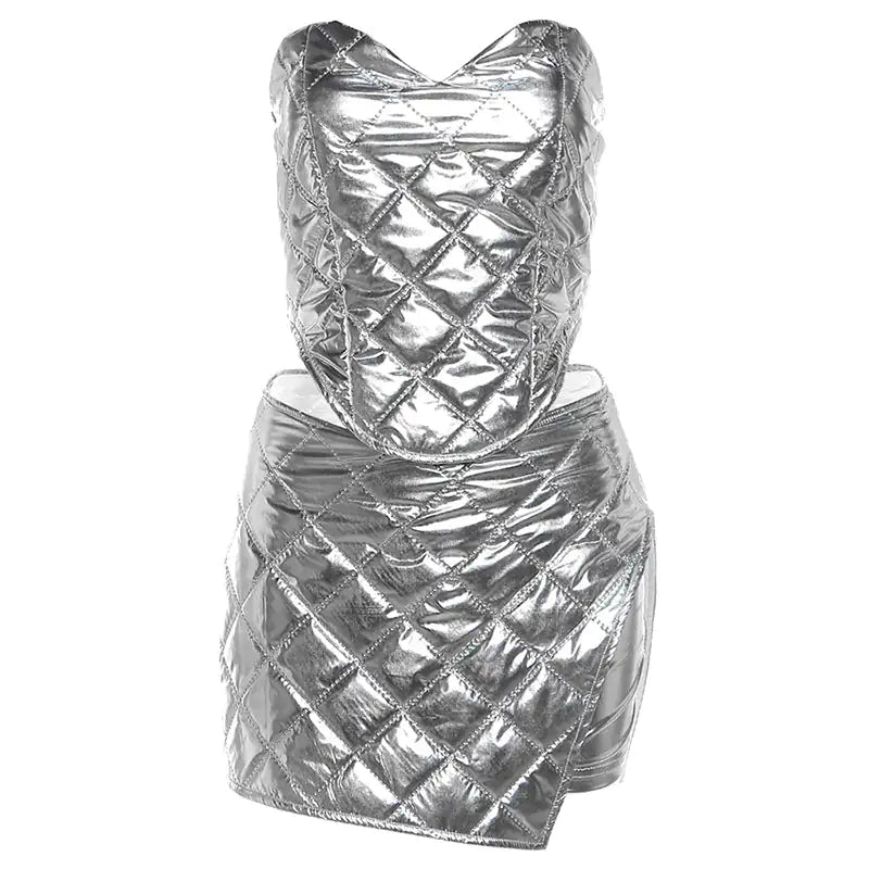 Stella Quilted Metallic Puffer Mini Skirt Set