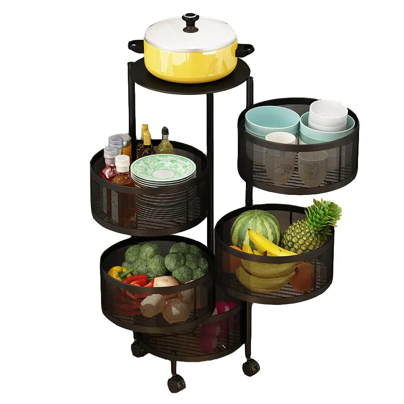 Multi-layer Round Rotatable Fruit Storage Basket Shelf