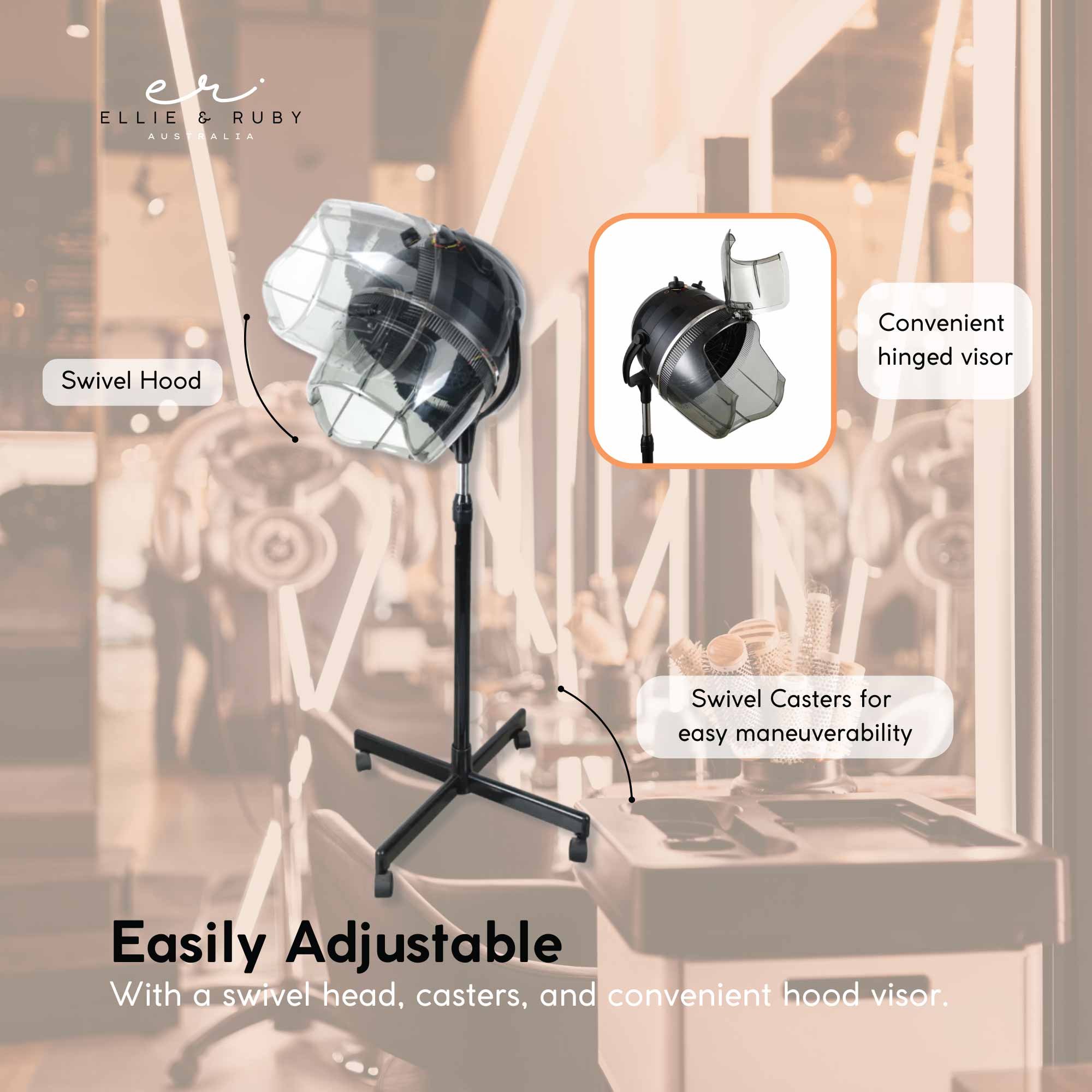 Free Standing Hair Dryer Hood Bonnet Hairdryer Height Adjustable Salon Equipment-3