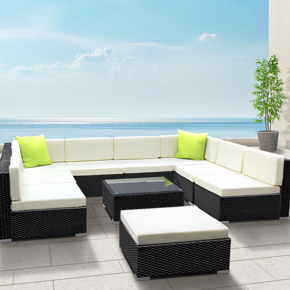 Gardeon 10PC Outdoor Furniture Sofa Set Wicker Garden Patio Lounge-7