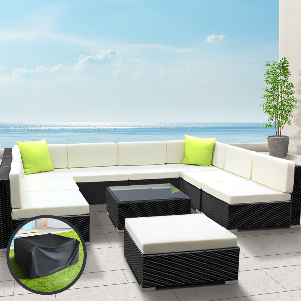 Gardeon 10PC Sofa Set with Storage Cover Outdoor Furniture Wicker-7