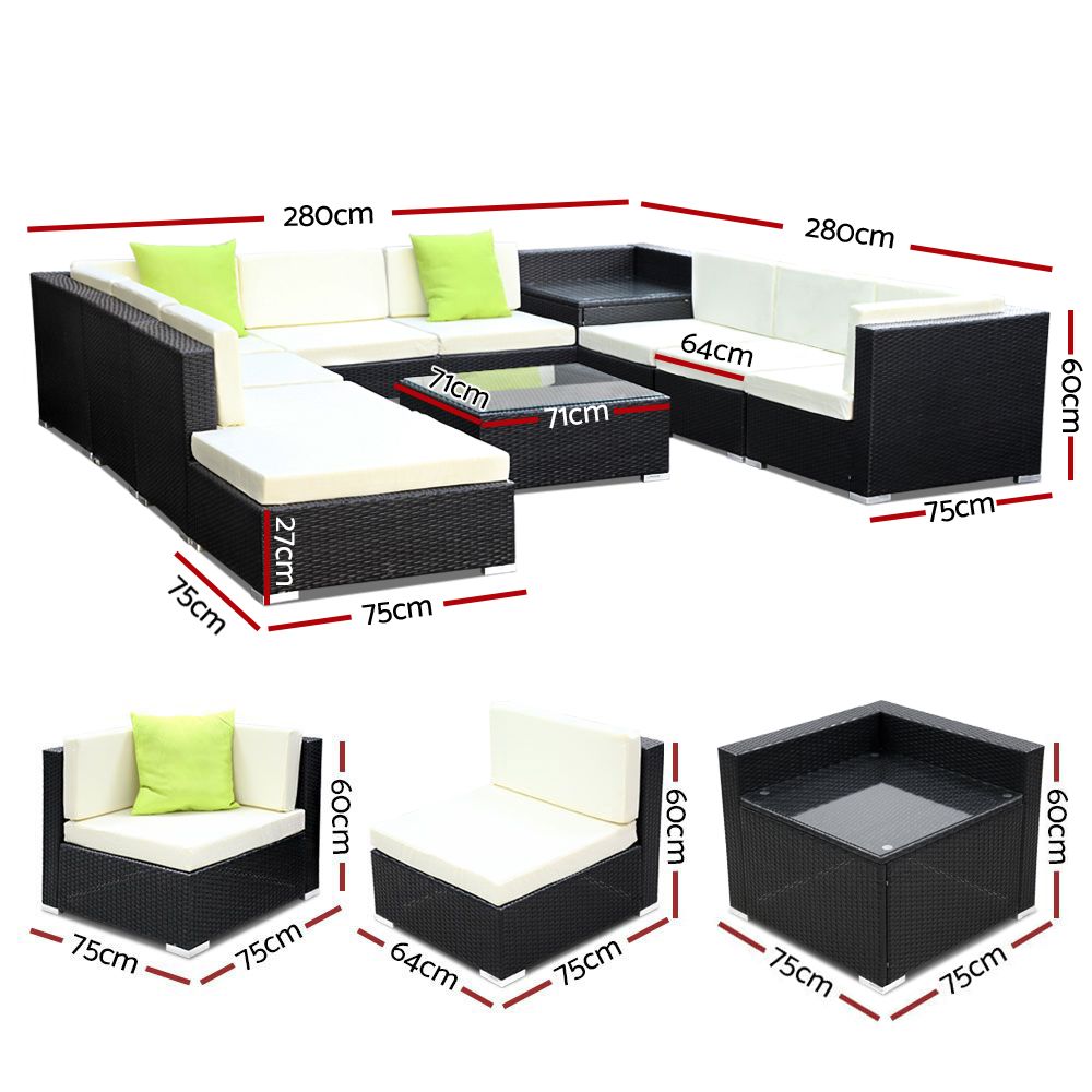 Gardeon 11PC Sofa Set with Storage Cover Outdoor Furniture Wicker-1