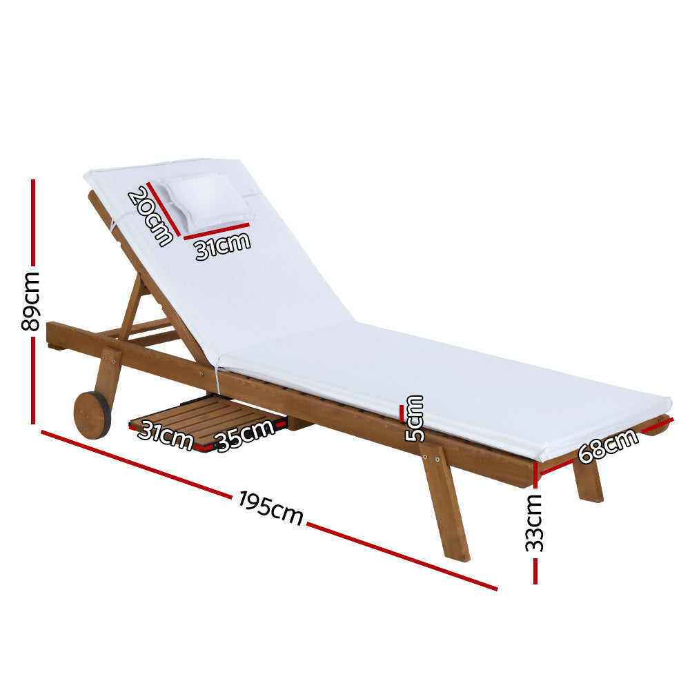 Gardeon 2pc Sun Lounge Wooden Lounger Outdoor Furniture Day Bed Wheel Patio White-1