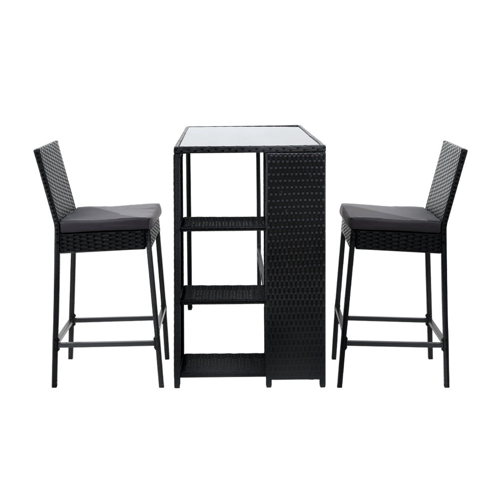 Gardeon 3 PCS Outdoor Bar Table Stools Set Patio Furniture Dining Chairs Wicker-2