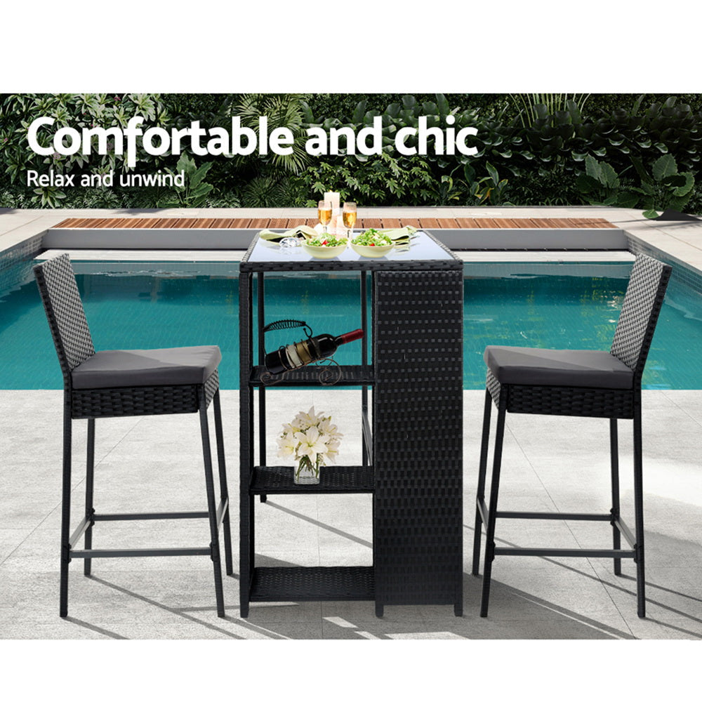 Gardeon 3 PCS Outdoor Bar Table Stools Set Patio Furniture Dining Chairs Wicker-4