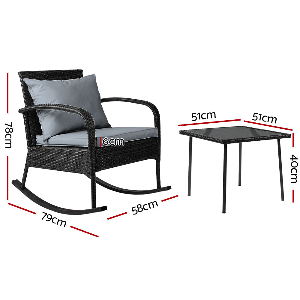 Gardeon 3 Piece Outdoor Chair Rocking Set - Black-1