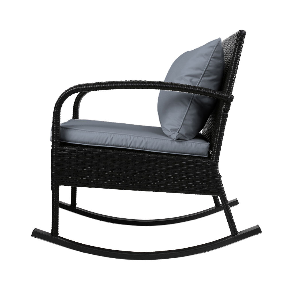 Gardeon 3 Piece Outdoor Chair Rocking Set - Black-3