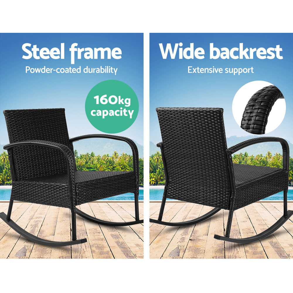 Gardeon 3 Piece Outdoor Chair Rocking Set - Black-5