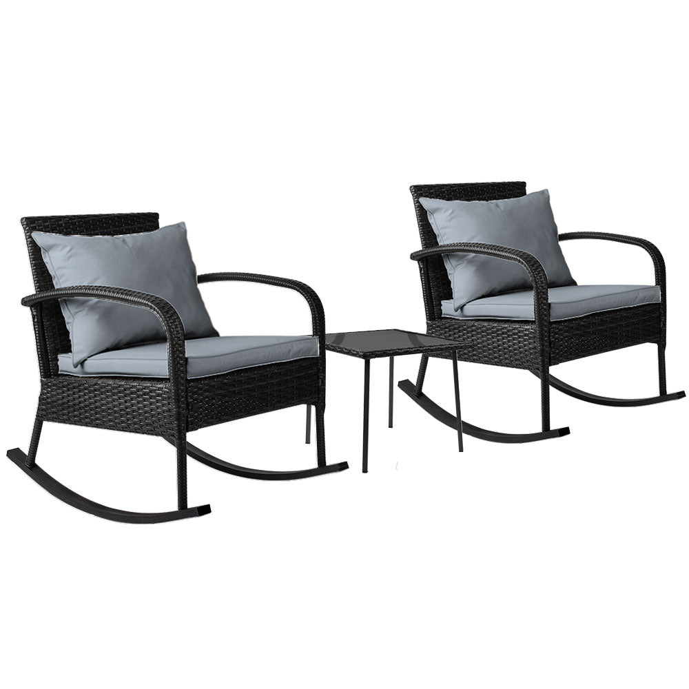 Gardeon 3 Piece Outdoor Chair Rocking Set - Black-0