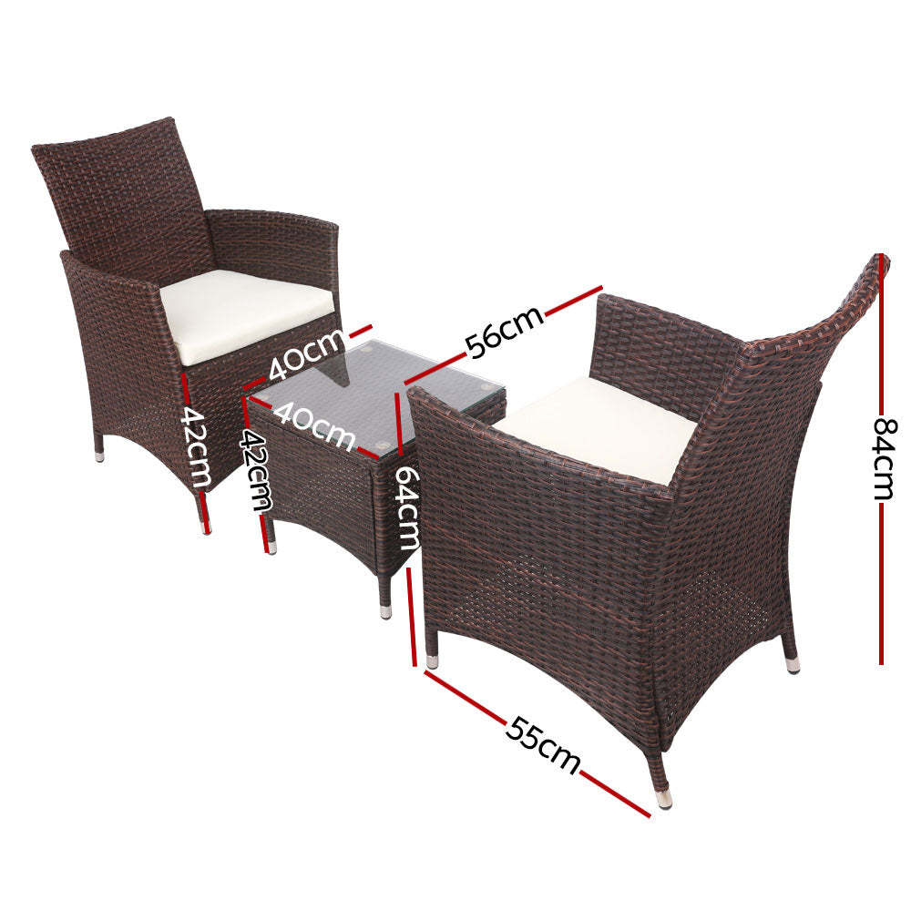 Gardeon 3 Piece Wicker Outdoor Furniture Set - Brown-1