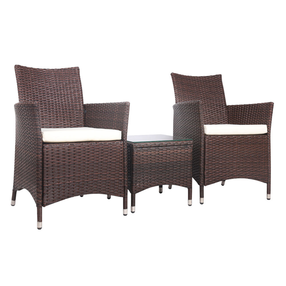 Gardeon 3 Piece Wicker Outdoor Furniture Set - Brown-0