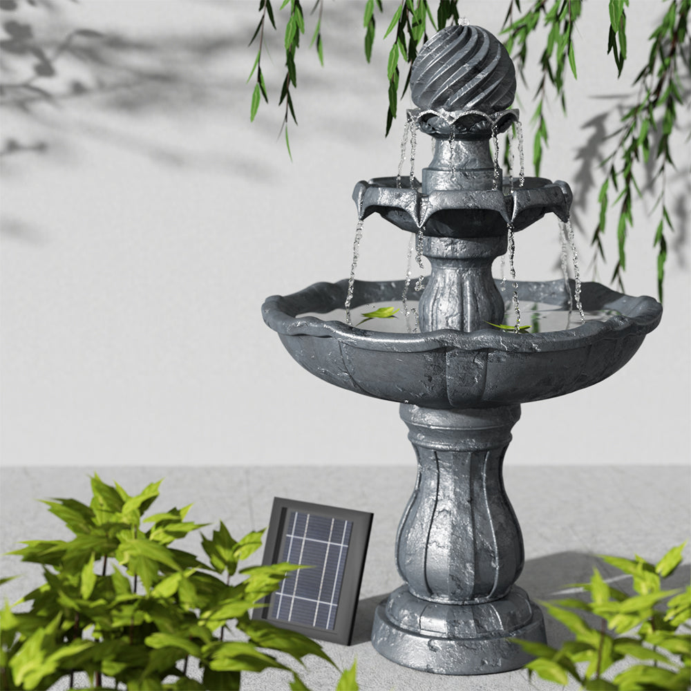 Gardeon 3 Tier Solar Powered Water Fountain - Black-5