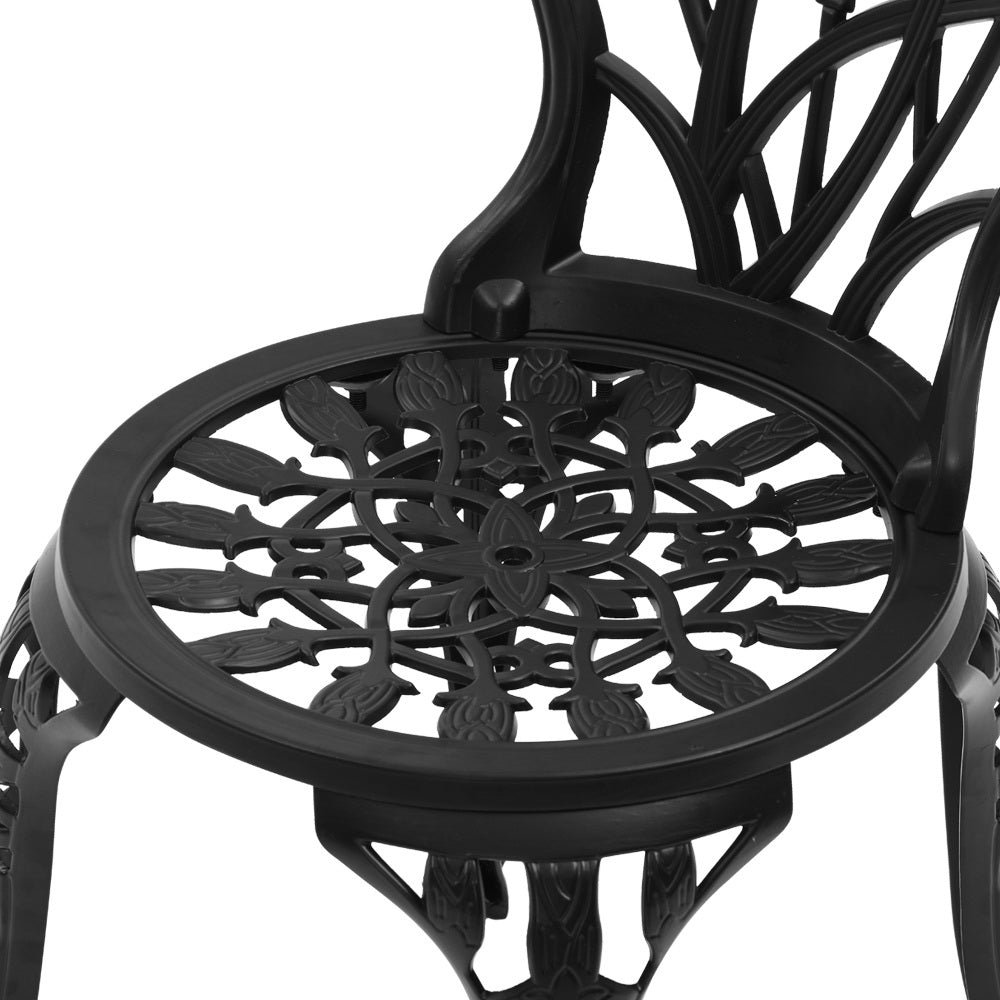 Gardeon 3PC Outdoor Setting Cast Aluminium Bistro Table Chair Patio Black-5