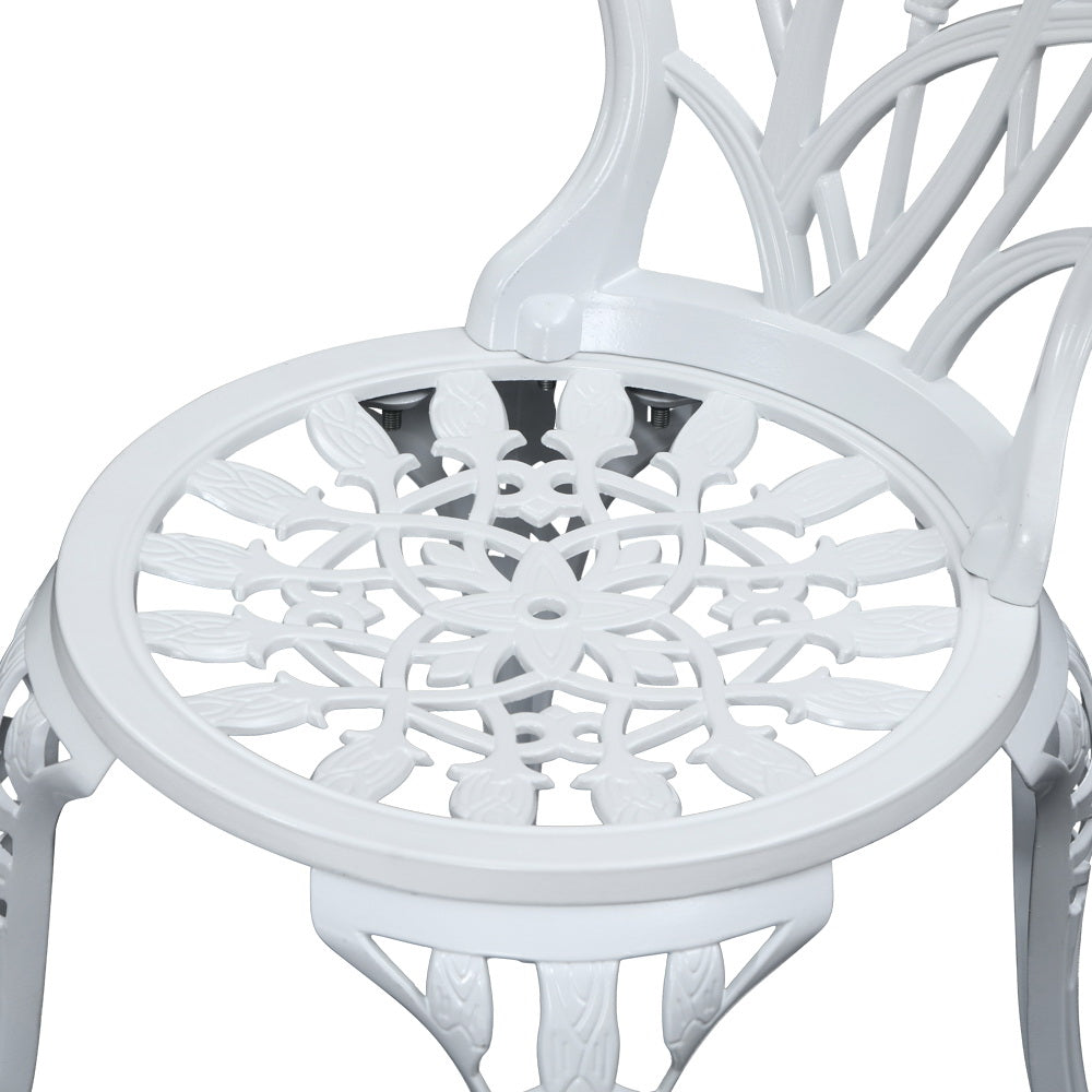 Gardeon 3PC Outdoor Setting Cast Aluminium Bistro Table Chair Patio White-5