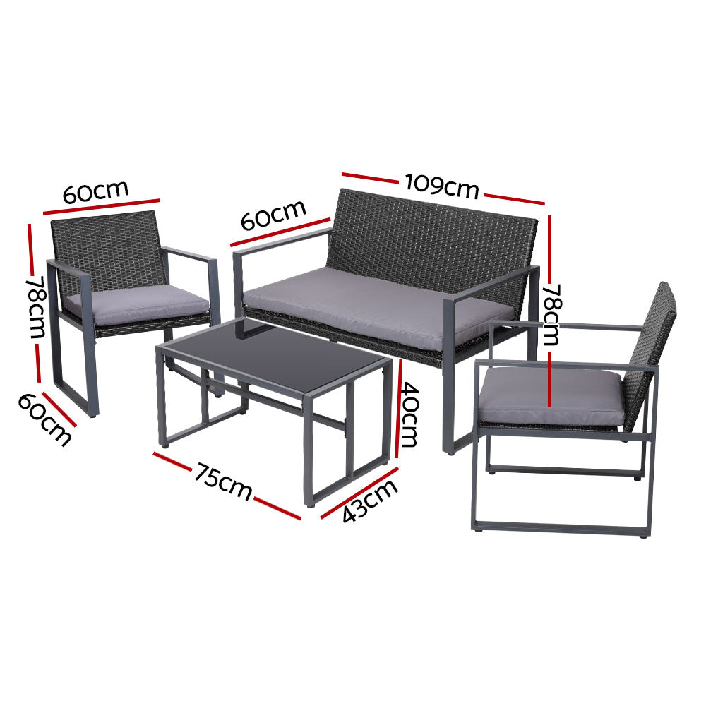 Gardeon 4 PCS Outdoor Dining Set Lounge Setting Patio Wicker Chairs Table w/Cover-1