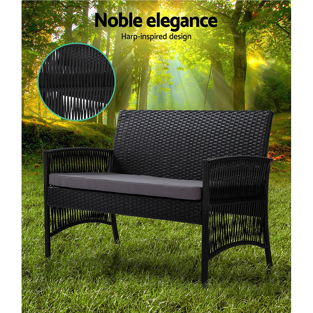 Gardeon 4 PCS Outdoor Furniture Lounge Setting Wicker Dining Set Black-4