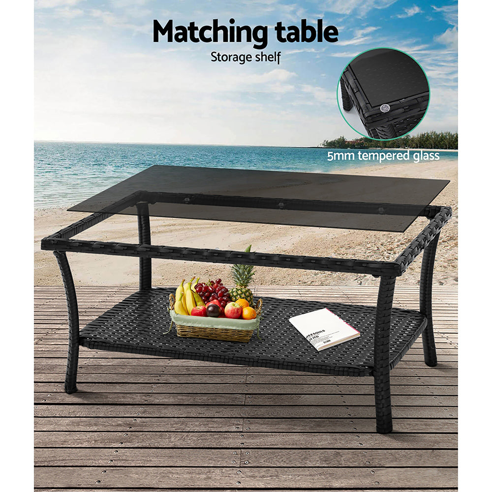 Gardeon 4 PCS Outdoor Furniture Lounge Setting Wicker Dining Set Black-6