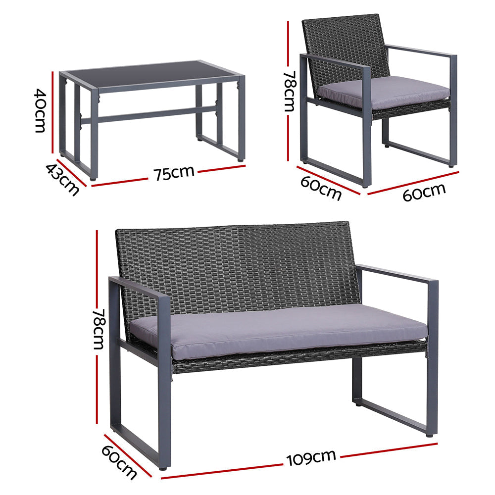 Gardeon 4PC Outdoor Furniture Patio Table Chair Black-1