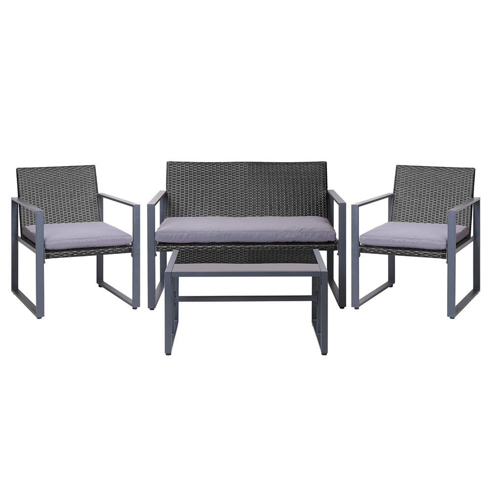 Gardeon 4PC Outdoor Furniture Patio Table Chair Black-2