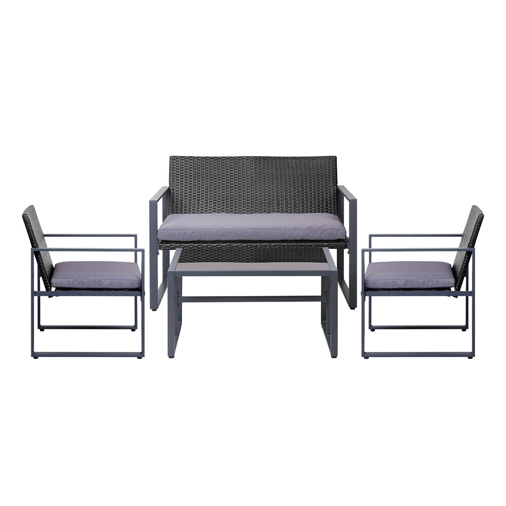 Gardeon 4PC Outdoor Furniture Patio Table Chair Black-3