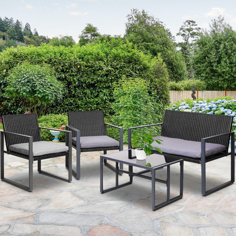 Gardeon 4PC Outdoor Furniture Patio Table Chair Black-7