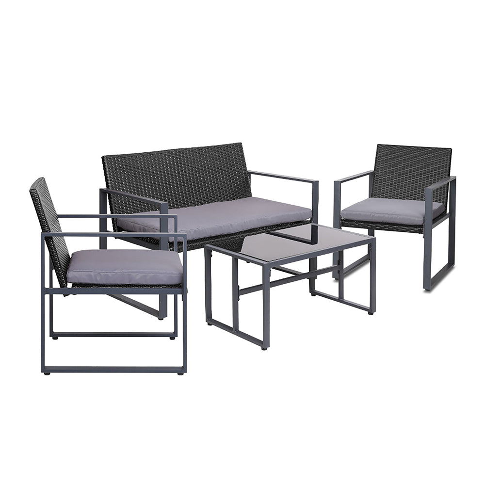 Gardeon 4PC Outdoor Furniture Patio Table Chair Black-0