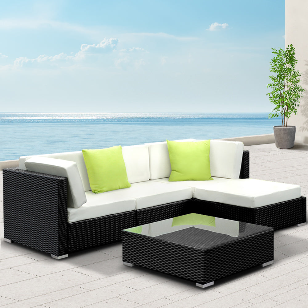 Gardeon 5PC Outdoor Furniture Sofa Set Wicker Garden Patio Pool Lounge-7