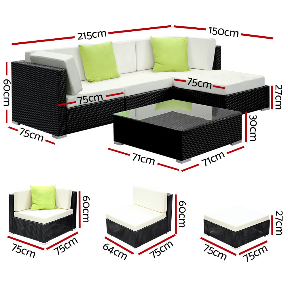 Gardeon 5PC Sofa Set with Storage Cover Outdoor Furniture Wicker-1