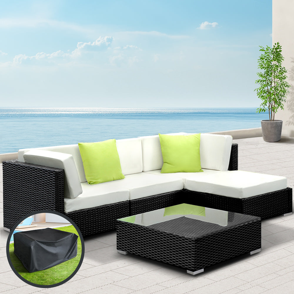 Gardeon 5PC Sofa Set with Storage Cover Outdoor Furniture Wicker-7