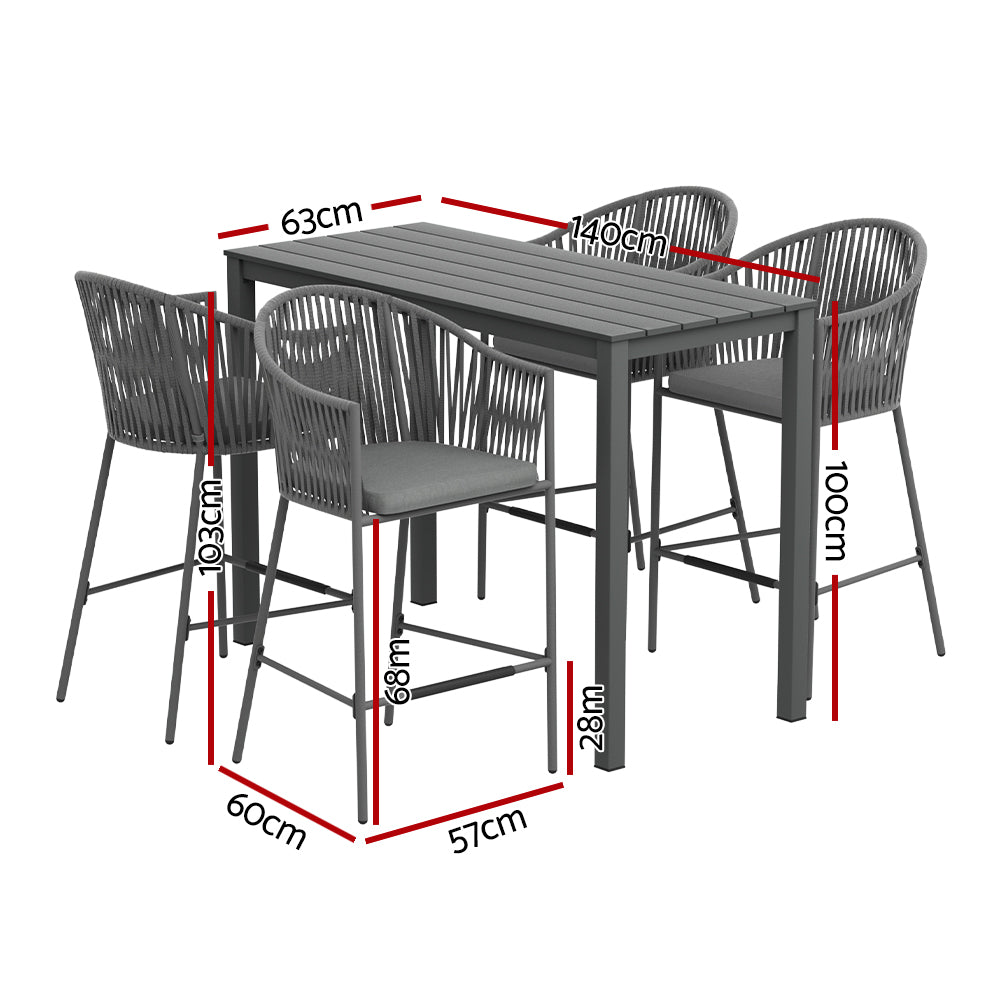 Gardeon 5pcs Outdoor Bar Table Furniture Set Chairs Table Patio Bistro 4 Seater-1