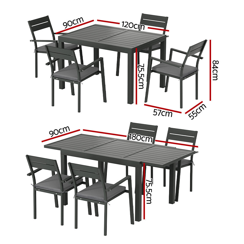 Gardeon 5pcs Outdoor Dining Set 4-Seater Aluminum Extension Table Chairs Lounge-1