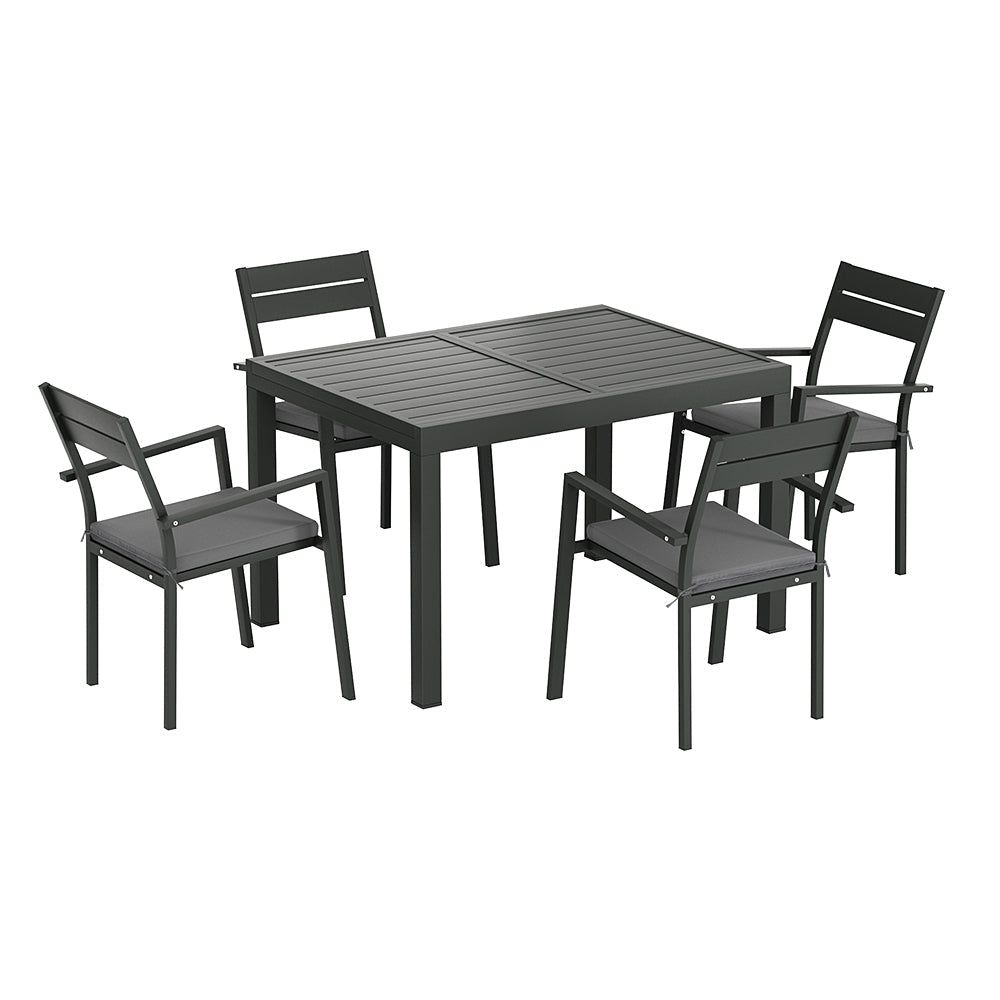 Gardeon 5pcs Outdoor Dining Set 4-Seater Aluminum Extension Table Chairs Lounge-2